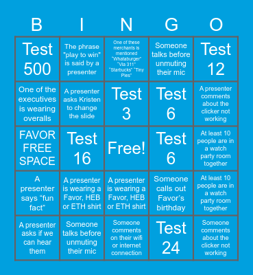 Favor Future B I N G O Bingo Card