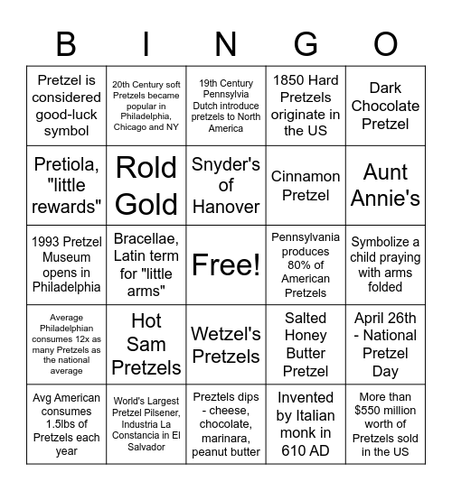 Pretzel BINGO Card