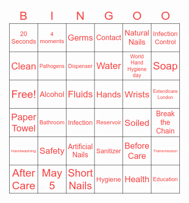 Hand Hygiene Bingo Card