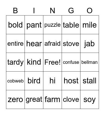 IE Review Bingo Card