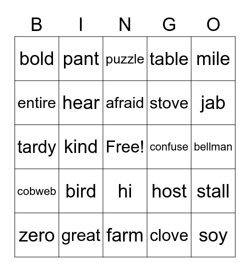 IE Review Bingo Card
