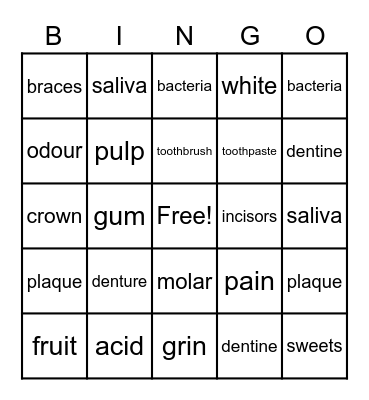 Taking Care of My Teeth Bingo Card