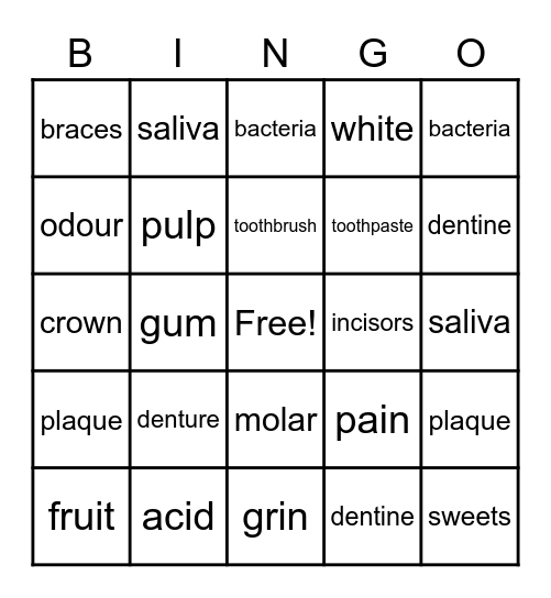 Taking Care of My Teeth Bingo Card