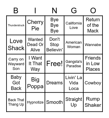Wynter's Playlist Bingo Card