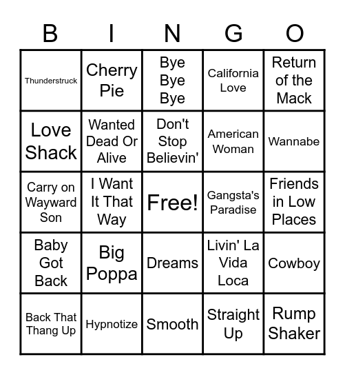 Wynter's Playlist Bingo Card
