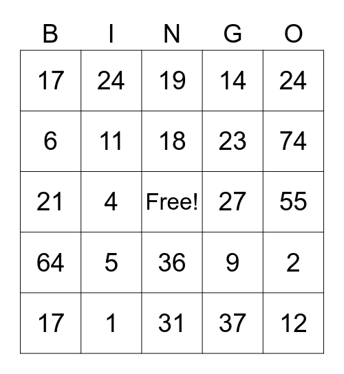 Spring Prize Bingo Card