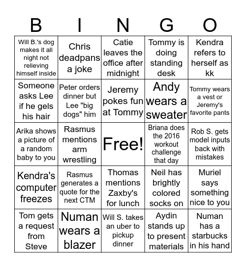 Corporate Bingo Card