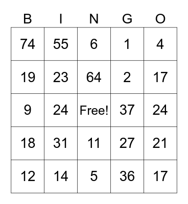 Spring Prize Bingo Card