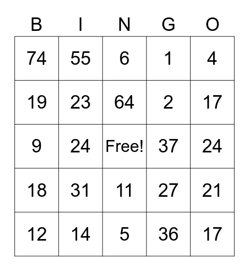 Spring Prize Bingo Card