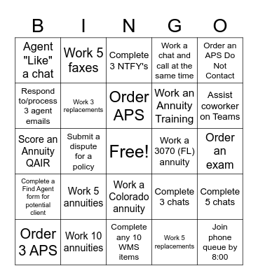 AA Agent Support Bingo Card