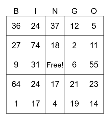 Spring Prize Bingo Card