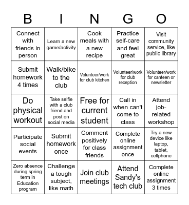 Full Swing for Spring 2023 Bingo Card
