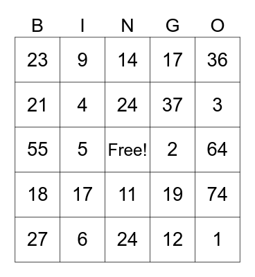 Spring Prize Bingo Card