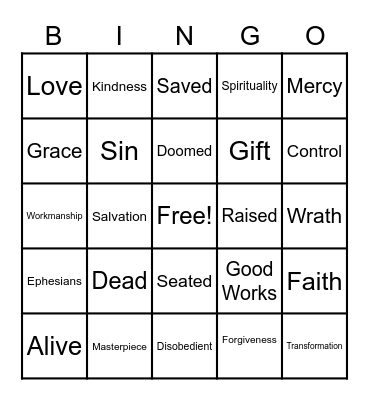 Ephesians 2: 1 - 10 Bingo Card