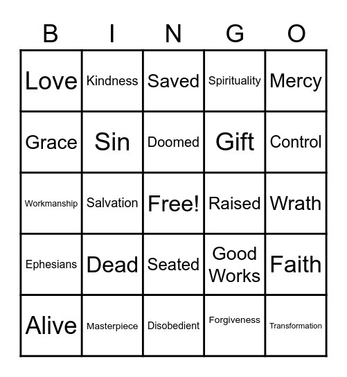 Ephesians 2: 1 - 10 Bingo Card