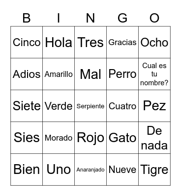 Spanish Review Bingo Card