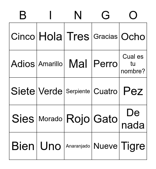 Spanish Review Bingo Card