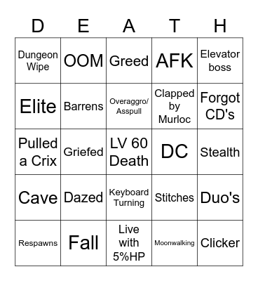 Death Clips Bingo Card