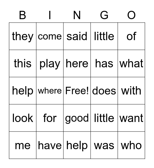 Sight Words Two Bingo Card