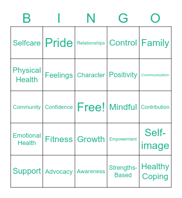 Resiliency Bingo Card