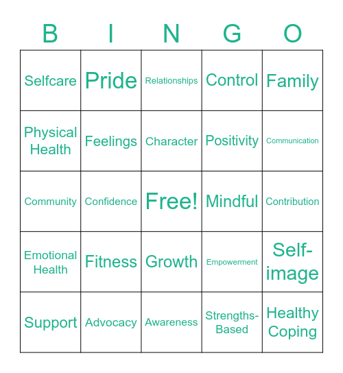 Resiliency Bingo Card