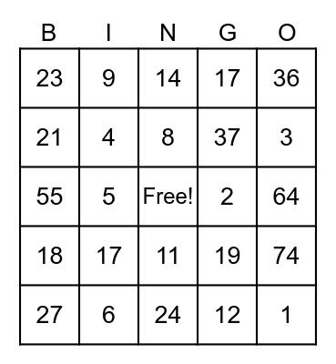 Spring Prize Bingo Card