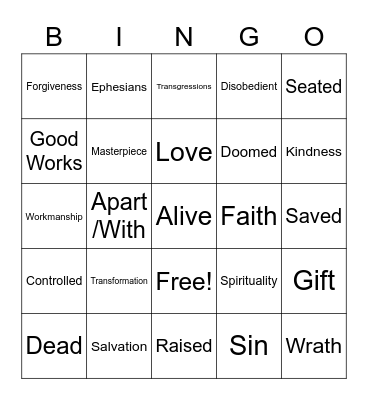 Ephesians 2: 1 - 10 Bingo Card