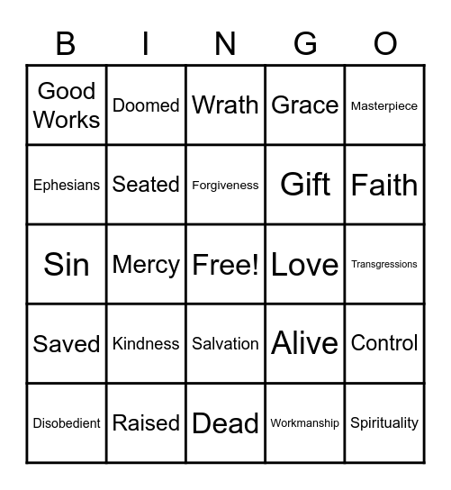 Ephesians 2: 1 - 10 Bingo Card