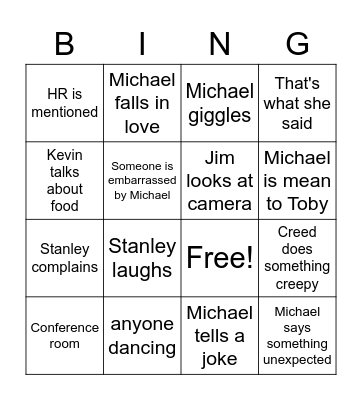 Bingo The Office Toby goes away part 1&2 Bingo Card