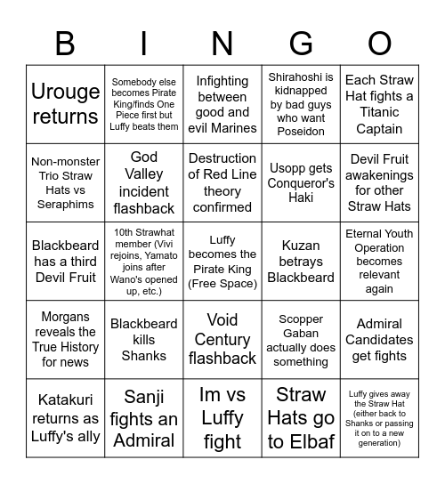 One Piece Final Saga Bingo Card