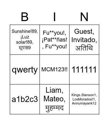 Untitled Bingo Card