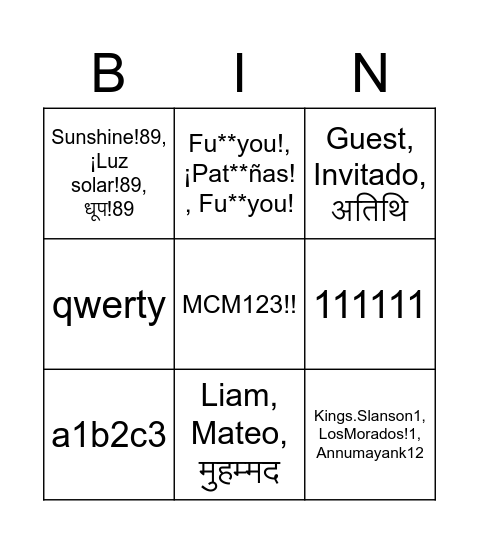 Untitled Bingo Card