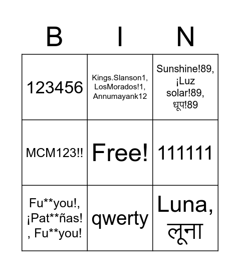 Untitled Bingo Card