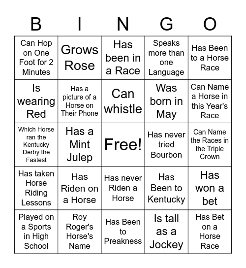 🏇 Derby Bingo 🏇 Bingo Card