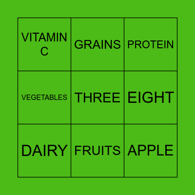 Nutrition Bing Bingo Card