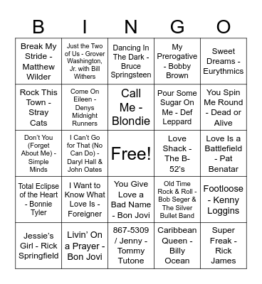 80s Bingo Card