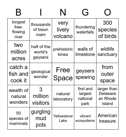 The Magnificent Yellowstone Bingo Card