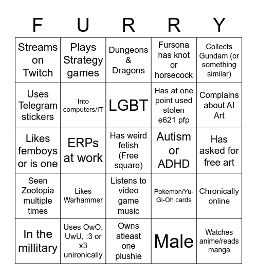 FURRY BINGO Card