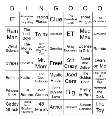 80's Movies Bingo Card