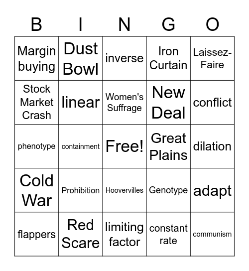 Vocab Bingo Card