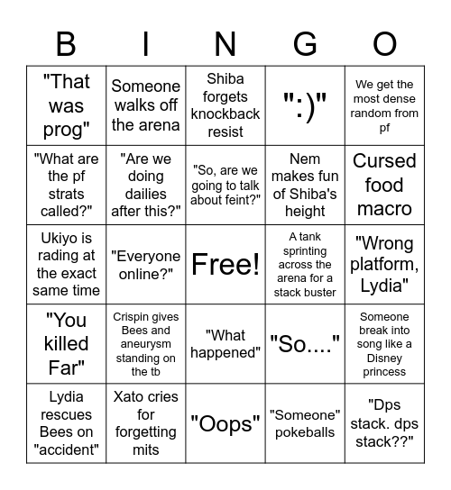 "FC" raid bingo Card