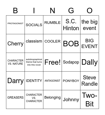 THE OUTSIDERS Bingo Card