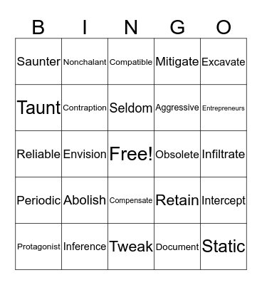 Vocabulary Review Bingo Card