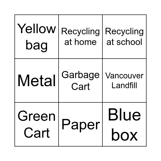 Recycling Bingo Card