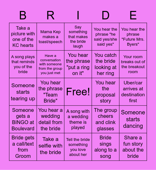 Kristen's Bachelorette! Bingo Card