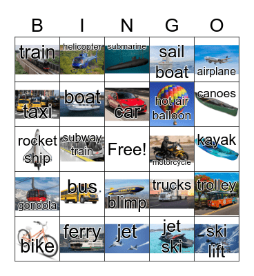 Transportation Bingo Card