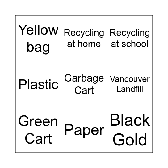 Recycling Bingo Card