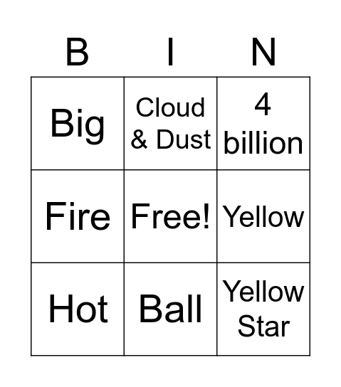 Sun Trivia Bingo Card