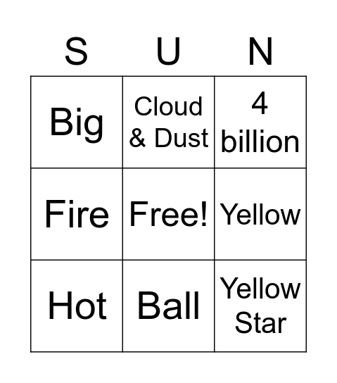 Sun Trivia Bingo Card