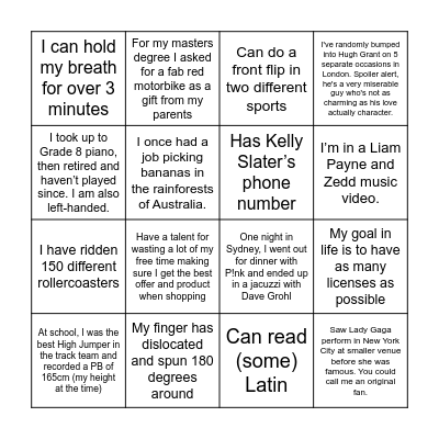 PVC Team Bingo Card